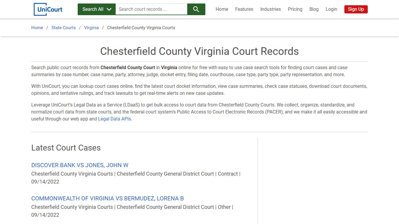 Chesterfield County Virginia Court Records | Virginia | UniCourt